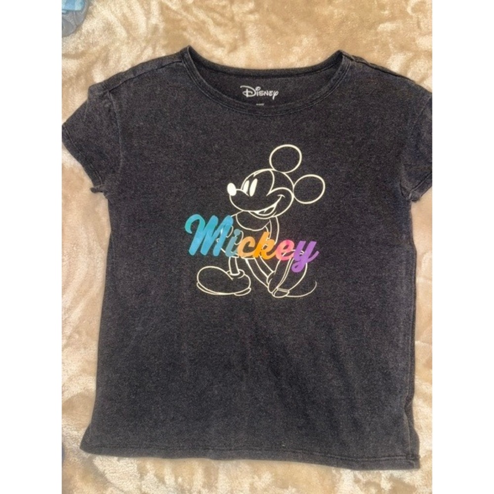 Disney Mickey Mouse Rainbow Graphic T Charcoal Grey Short Sleeve Shirt S 3-5 (E)